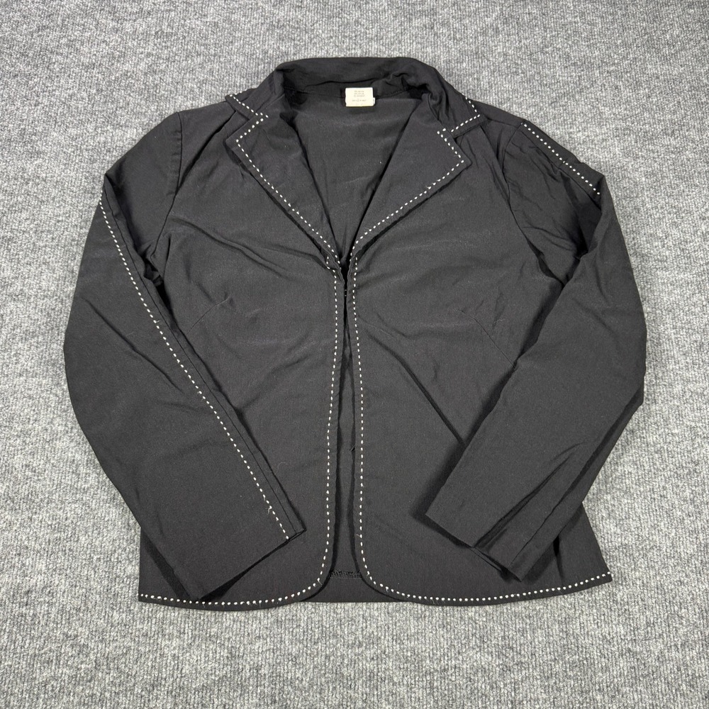 Cache Blazer Jacket Womens 8 Black White Stitch Detail Open Front Professional